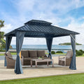 10'x10' Hardtop Gazebo, Outdoor Patio Gazebo with Galvanized Steel Double Roof, Permanent Gazebo Pavilion with Curtain and Netting for Patio, Deck, Backyard