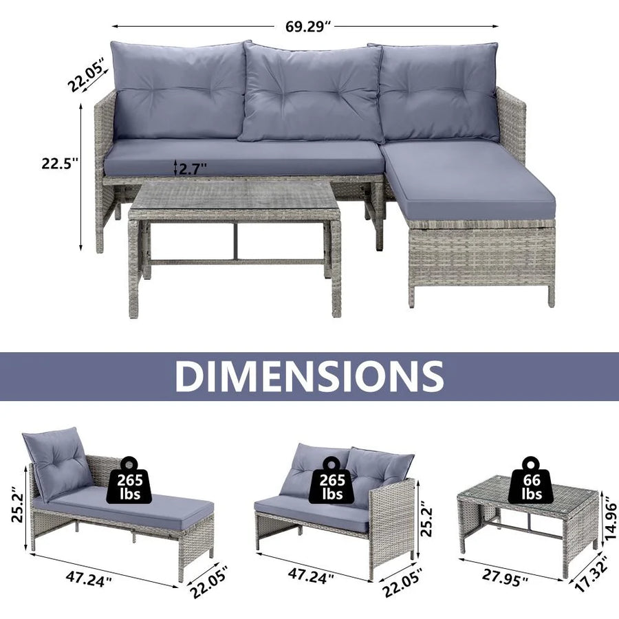 4 Piece Patio Furniture Set, All-Weather Outdoor Sectional Sofa Set, PE Rattan Conversation Set with Storage Box, Table & Cushions, Wicker Furniture Couch Set for Patio Deck Garden Poolside Yard, B862