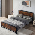 Twin Size Bed Frame with Modern Wooden Headboard, Heavy Duty Platform Metal Bed Frame with Square Frame Footboard, Metal Slats Support Mattress Foundation, Noise-Free, No Box Spring Needed