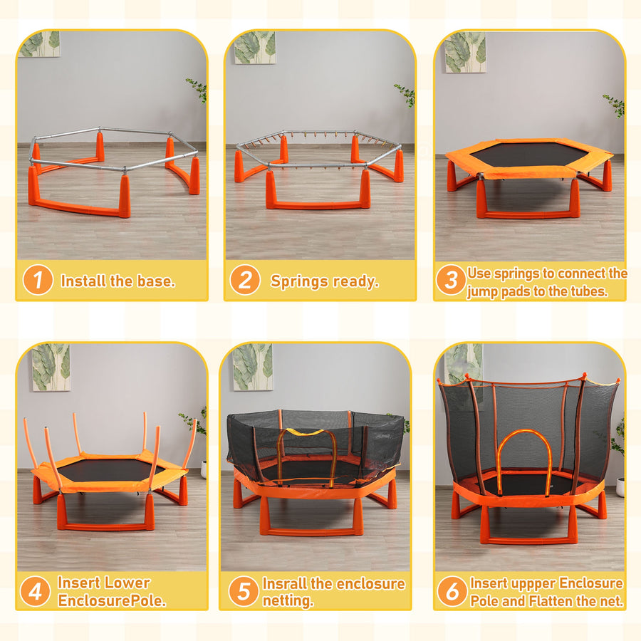 6ft Trampoline for Kids, Toddler Trampoline with Safety Enclosure Net, Ocean Balls, Indoor Outdoor Recreational Trampoline with with Jumping Mat, Birthday Gift for Kids Age 1-8, Orange