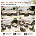 Patio Outdoor Furniture Sets, 7 Pieces All-Weather Rattan Sectional Sofa with Tea Table, Cushions & Pillow, PE Rattan Wicker Sofa Couch Conversation Set for Garden Backyard Poolside, B04