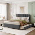 Full-Size Upholstered Platform Bed with Trundle, Upholstered Bedframe w/2 Storage Drawers for Kids, Teens, Mattress Foundation for Bedroom, Guestroom, Dorm, No Box Spring Required, Gray