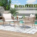 3pcs Outdoor Woven Rope Conversation Bistro Set, Patio Chat Furniture Sets with 2 Single Chairs and 1 Coffee Table, All-Weather Outdoor Woven Rope Sofa Set for Garden Backyard Balcony Poolside