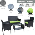 SEGMART Outdoor Patio Furniture Set, 4 Piece Modern Rattan Wicker Patio Conversation Set, Glass Table Top Cushioned Sofa Set for Yard, Pool or Backyard, Green