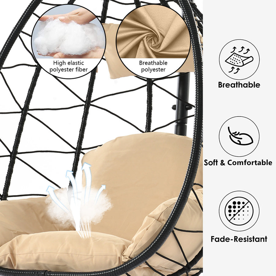 Outdoor Swinging Egg Chair, Patio Wicker Hanging Chairs with Stand, UV Resistant Hammock Chair with Comfortable Cushion, Durable Indoor Swing Egg Chair for Garden, Backyard, L3958
