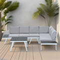 All-Weather Aluminum Outdoor Patio Furniture Set, Modern Patio Conversation Sets, Outdoor Sectional Metal Sofa with Cushion and Coffee Table for Backyard, Balcony, Garden, Light Grey