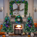 SEGMART Pre-lit Christmas Trees Set, 4PCS Artificial Christmas Decor Set with 2 Christmas Tree, Christmas Garland and Pine Wreath, Decorations for Home, Party, Indoor, Outdoor, SS041