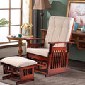 Segmart Upholstery Glider Rocker and Ottoman Set, Retro Caramel Finish with Beige Cushions, Smooth Rocking Motion Rustic Style Rocking Chair, Easy to Assemble, Solid Wood Base, Cherry