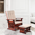 Segmart Upholstery Glider Rocker and Ottoman Set, Retro Caramel Finish with Beige Cushions, Smooth Rocking Motion Rustic Style Rocking Chair, Easy to Assemble, Solid Wood Base, Cherry