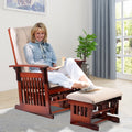 Segmart Glider Rocker and Ottoman Set, Retro Caramel Finish with Beige Cushions, Smooth Rocking Motion Rustic Style Rocking Chair, Easy to Assemble, Solid Wood Base, SS01