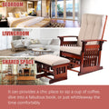 Segmart Upholstery Glider Rocker and Ottoman Set, Retro Caramel Finish with Beige Cushions, Smooth Rocking Motion Rustic Style Rocking Chair, Easy to Assemble, Solid Wood Base, Cherry