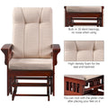 Segmart Upholstery Glider Rocker and Ottoman Set, Retro Caramel Finish with Beige Cushions, Smooth Rocking Motion Rustic Style Rocking Chair, Easy to Assemble, Solid Wood Base, Cherry