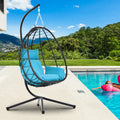 Patio Lounger Egg Chair, Outdoor Hanging Chaise Swing Egg-Shaped Chair w/Hanging Kits, Durable All-Weather UV Wicker Patio Rattan Lounge Chair for Bedroom, Patio, Deck, Yard, Garden, 350lbs, SS1993