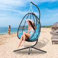 Patio Lounger Egg Chair, Outdoor Hanging Chaise Swing Egg-Shaped Chair w/Hanging Kits, Durable All-Weather UV Wicker Patio Rattan Lounge Chair for Bedroom, Patio, Deck, Yard, Garden, 350lbs, SS1993