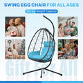 Patio Lounger Egg Chair, Outdoor Hanging Chaise Swing Egg-Shaped Chair w/Hanging Kits, Durable All-Weather UV Wicker Patio Rattan Lounge Chair for Bedroom, Patio, Deck, Yard, Garden, 350lbs, SS1993