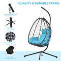 Patio Lounger Egg Chair, Outdoor Hanging Chaise Swing Egg-Shaped Chair w/Hanging Kits, Durable All-Weather UV Wicker Patio Rattan Lounge Chair for Bedroom, Patio, Deck, Yard, Garden, 350lbs, SS1993