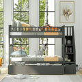 Bunk Beds, Kids Twin Over Twin Loft Bed with Stairs and Guard Rail, Solid Wood Convertible Bunk Bed Frame with Trundle and Storage Drawers, Easy Assembly, No Spring Box Needed, Grey, SS821