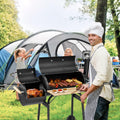 Segmart Charcoal Grill with Offset Smoker & Side Table, Portable Outdoor Camping Barrel BBQ Oven with Wheels, Black