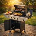 SEGMART 4 Burner Propane Gas Grill with Side Burner, Stainless Steel 38,200 BTU Outdoor Cooking BBQ Grill with Lid, Wheels, Shelves and Bottle Opener for Outdoor Cooking Picnic
