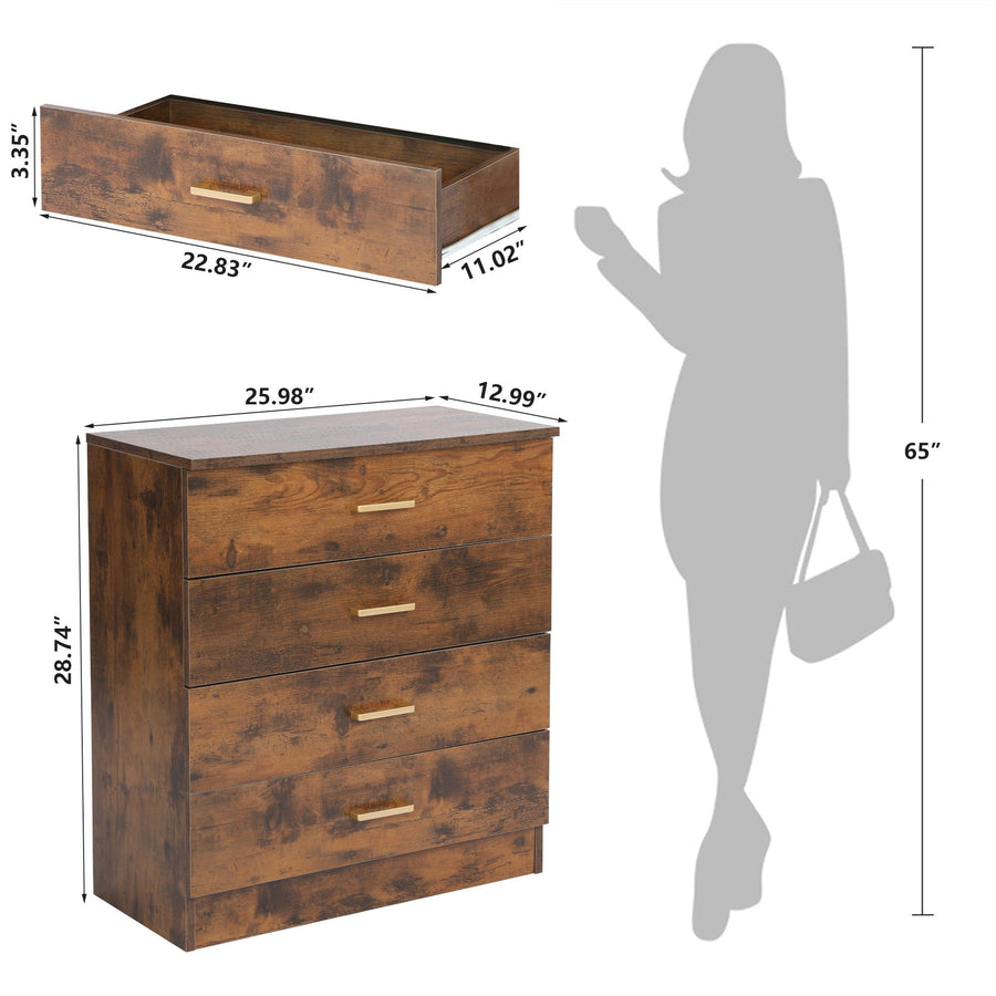 Brown Wood Chest Cabinet for Office, 26'' x 13'' x 29'' Durable MDF Wood Chest Cabinet with Metal Handles, Simple Bedroom Furniture Chest of Drawers for Closet to Storing Clothes, Cosmetic, S7892