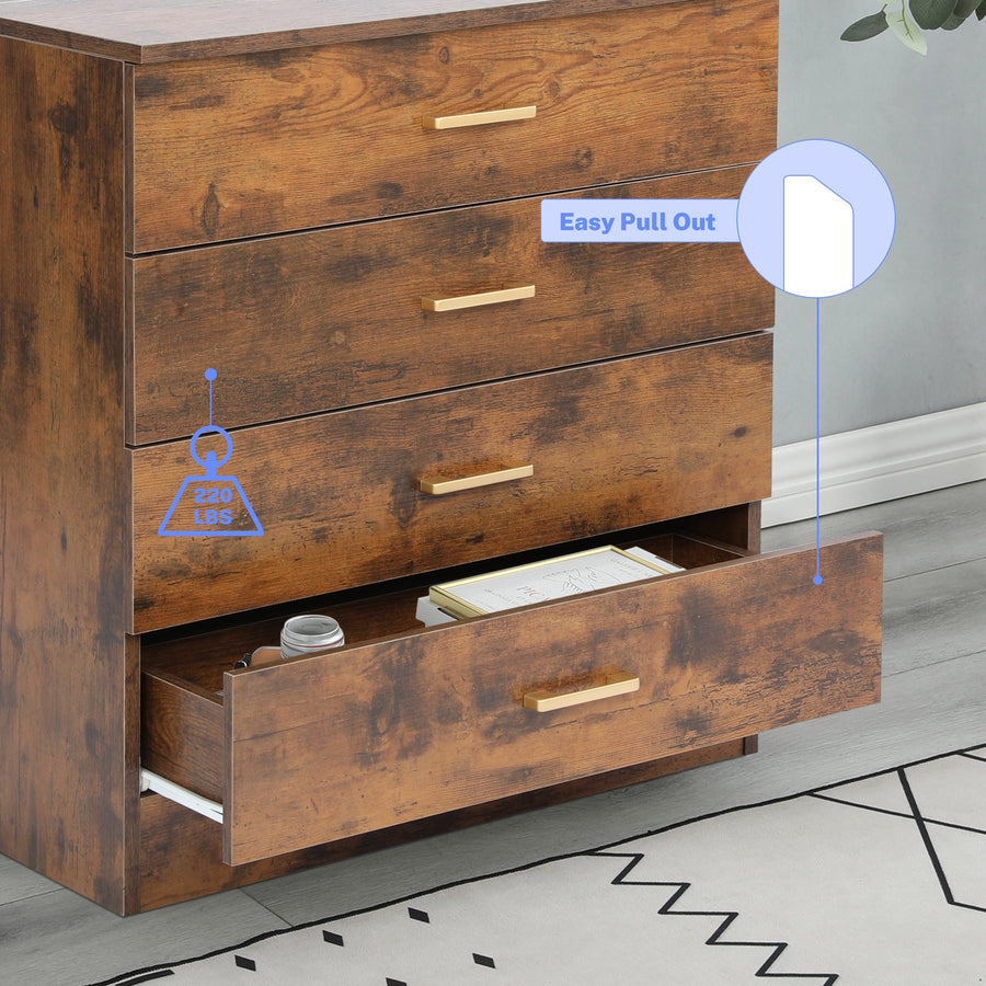 Brown Wood Chest Cabinet for Office, 26'' x 13'' x 29'' Durable MDF Wood Chest Cabinet with Metal Handles, Simple Bedroom Furniture Chest of Drawers for Closet to Storing Clothes, Cosmetic, S7892