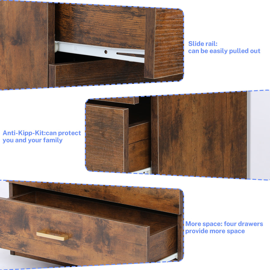 4 Chest of Drawers for Bedroom, SEGMART Bedroom Furniture Chest Cabinet with Metal Handles, Durable MDF Wood 4-Drawer Dresser for Closet to Storing Clothes, S7894