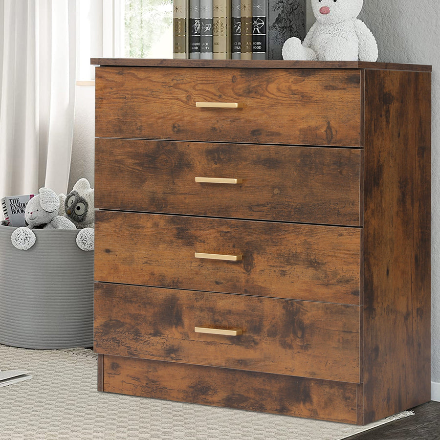 Brown Wood Chest Cabinet for Office, 26'' x 13'' x 29'' Durable MDF Wood Chest Cabinet with Metal Handles, Simple Bedroom Furniture Chest of Drawers for Closet to Storing Clothes, Cosmetic, S7892