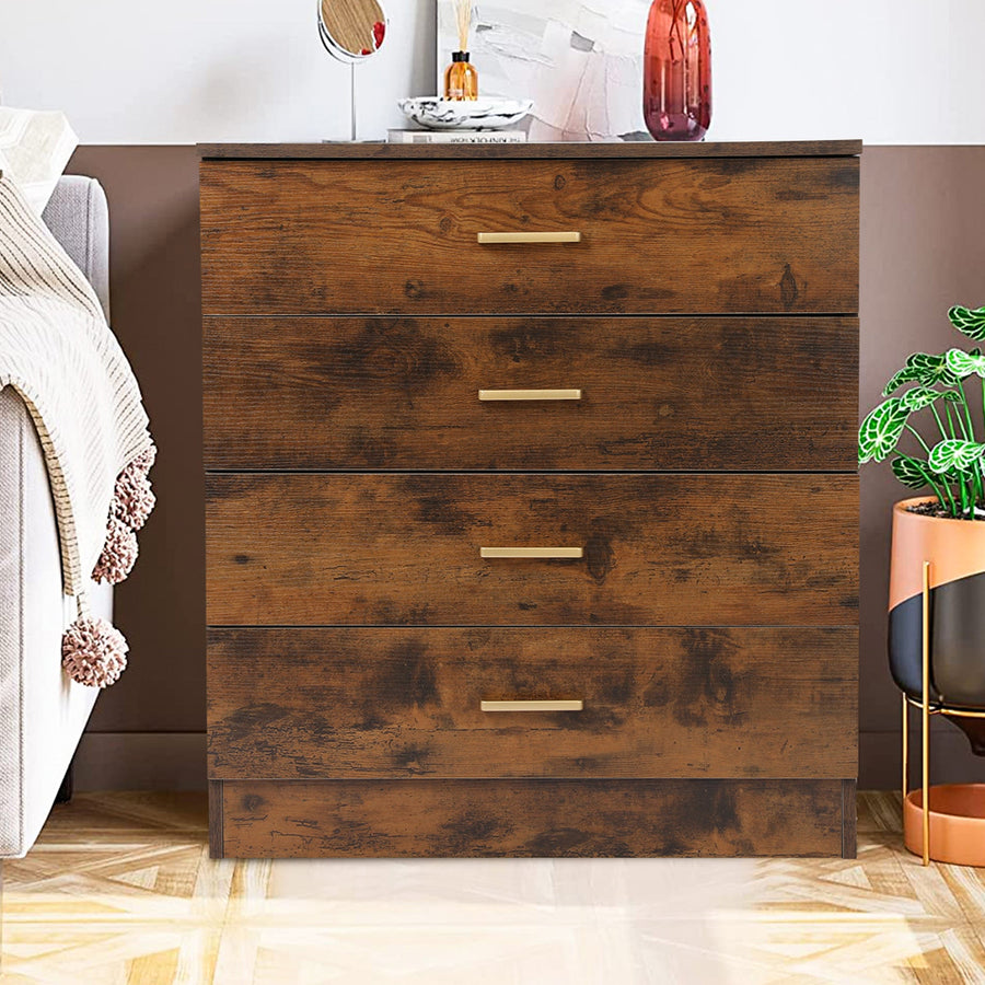 Brown Wood Chest Cabinet for Office, 26'' x 13'' x 29'' Durable MDF Wood Chest Cabinet with Metal Handles, Simple Bedroom Furniture Chest of Drawers for Closet to Storing Clothes, Cosmetic, S7892