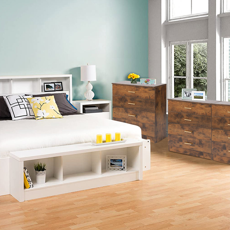 4 Chest of Drawers for Bedroom, SEGMART Bedroom Furniture Chest Cabinet with Metal Handles, Durable MDF Wood 4-Drawer Dresser for Closet to Storing Clothes, S7894