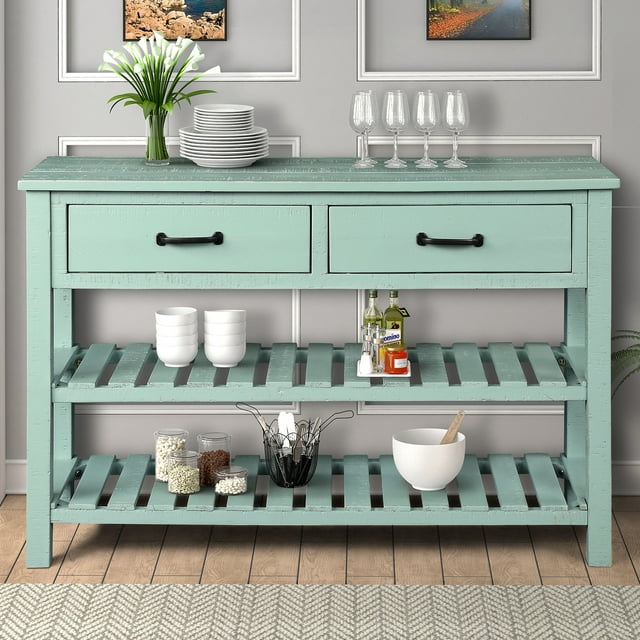 Clearance! 45''x15''x31'' Console Table with Drawers, Wood Buffet Sideboard Desk with 2 Cabinets and Bottom Shelf, Retro Tall Console Table Entryway Table Accent Table for Entryway, S5343