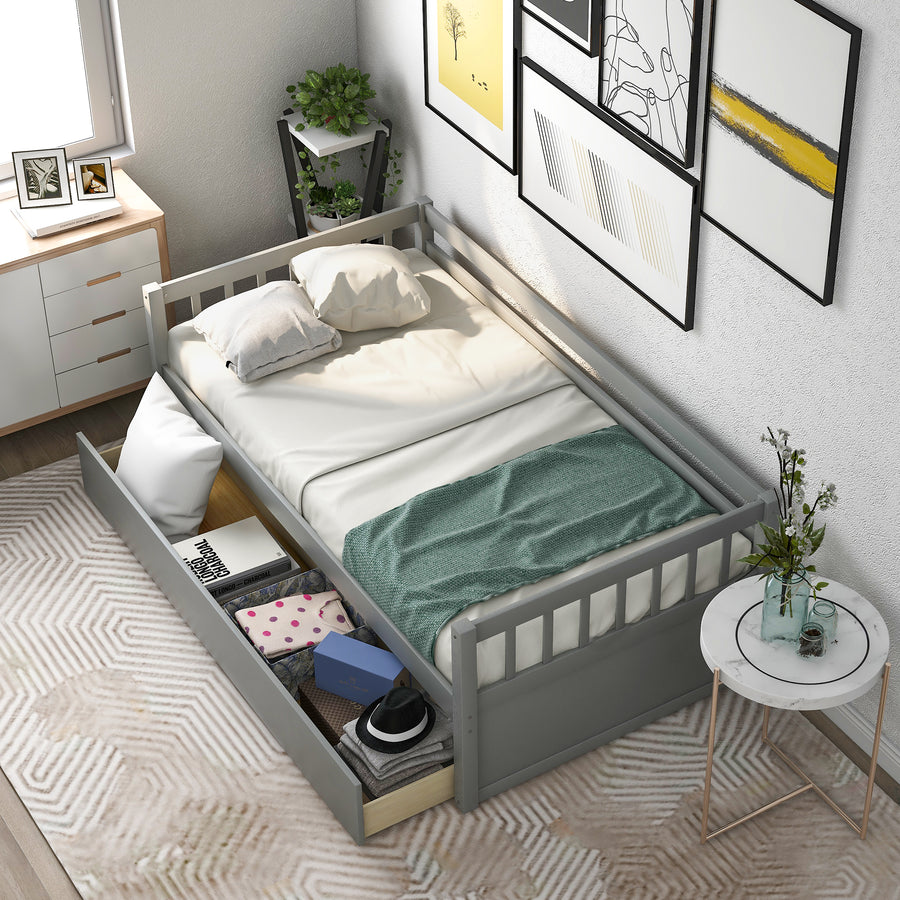 Twin Daybed Bed, SEGMART Captain Sofa Bed with 2 Storage Drawers, Wood Twin Daybed Bed with 10 Slats Strong Support, Farmhouse Style Solid Wood Bedframe for Kid's Room, Teens, Grey, S321