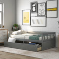 Twin Daybed Bed, SEGMART Captain Sofa Bed with 2 Storage Drawers, Wood Twin Daybed Bed with 10 Slats Strong Support, Farmhouse Style Solid Wood Bedframe for Kid's Room, Teens, Grey, S321