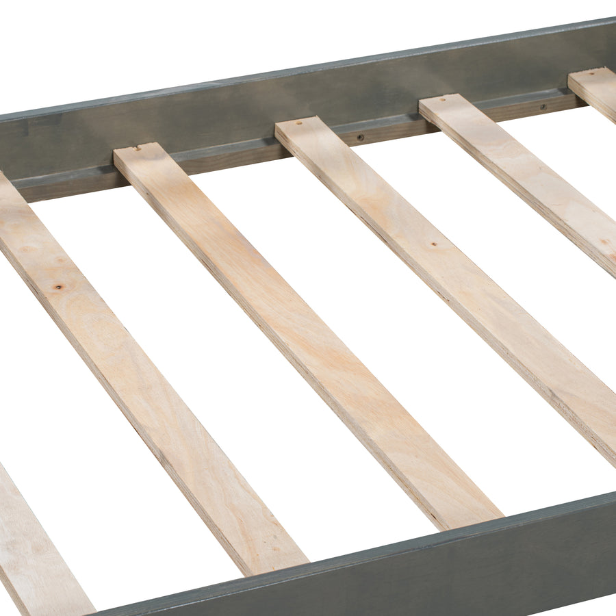 Twin Daybed Bed, SEGMART Captain Sofa Bed with 2 Storage Drawers, Wood Twin Daybed Bed with 10 Slats Strong Support, Farmhouse Style Solid Wood Bedframe for Kid's Room, Teens, Grey, S321