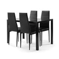 Dining Table and Chairs, Dinner Table Sets of 5, Upgrade Black Tempered Glass Sturdy Table Top, Dining Table Iron Tube Legs w/ Metal Frame, for Home, Kitchens, Dining Rooms, Cafe, S12726