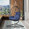 Patio Lounger Egg Chair, Outdoor Hanging Chaise Swing Egg-Shaped Chair w/Hanging Kits, Durable All-Weather UV Wicker Patio Rattan Lounge Chair for Bedroom, Patio, Deck, Yard, Garden, 350lbs, SS1993
