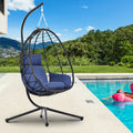 Patio Lounger Egg Chair, Outdoor Hanging Chaise Swing Egg-Shaped Chair w/Hanging Kits, Durable All-Weather UV Wicker Patio Rattan Lounge Chair for Bedroom, Patio, Deck, Yard, Garden, 350lbs, SS1993