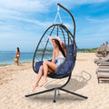 Patio Lounger Egg Chair, Outdoor Hanging Chaise Swing Egg-Shaped Chair w/Hanging Kits, Durable All-Weather UV Wicker Patio Rattan Lounge Chair for Bedroom, Patio, Deck, Yard, Garden, 350lbs, SS1993