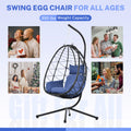 Patio Lounger Egg Chair, Outdoor Hanging Chaise Swing Egg-Shaped Chair w/Hanging Kits, Durable All-Weather UV Wicker Patio Rattan Lounge Chair for Bedroom, Patio, Deck, Yard, Garden, 350lbs, SS1993
