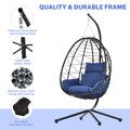 Patio Lounger Egg Chair, Outdoor Hanging Chaise Swing Egg-Shaped Chair w/Hanging Kits, Durable All-Weather UV Wicker Patio Rattan Lounge Chair for Bedroom, Patio, Deck, Yard, Garden, 350lbs, SS1993