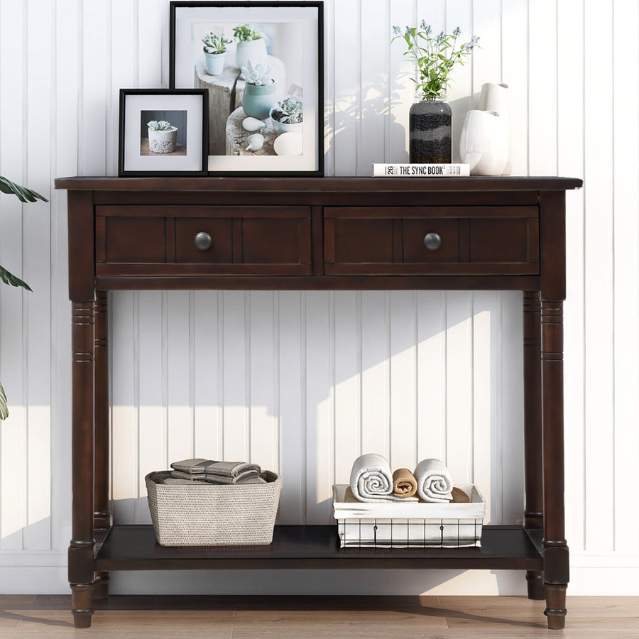 Entry Table with Drawers, SEGMART Wooden Console Table Sofa Table with Storage, Foyer Table Entryway Table with Shelf, Modern Console Table for Living Room Entryway Hallway Foyer Study, Espresso,H2320
