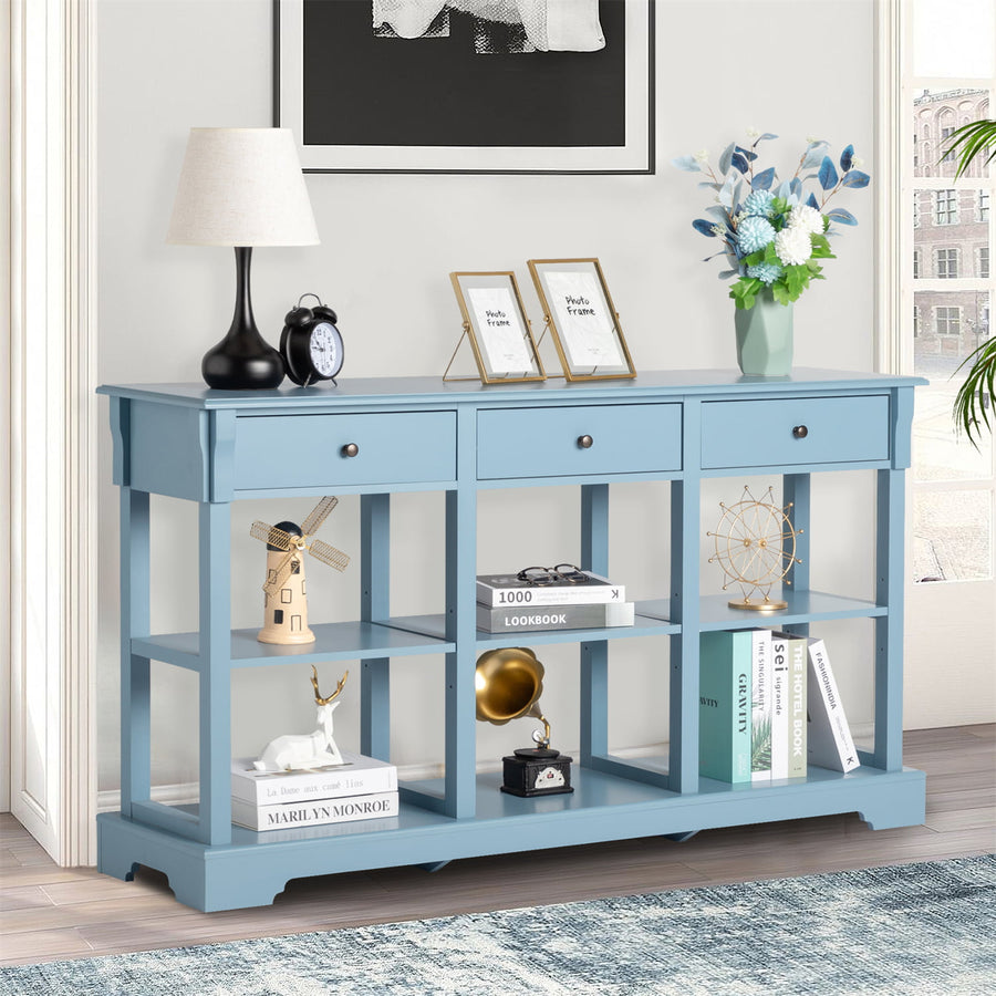 Entryway Console Table with 3 Drawers, Buffet Sideboard, Sofa Table Narrow Long with Storage Shelves for Living Room, Couch, Hallway, Foyer, Kitchen Counter, Blue