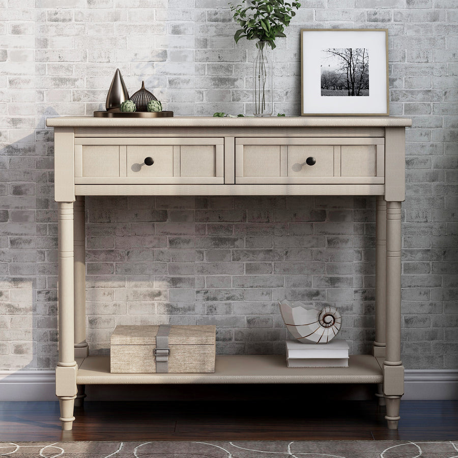 Entryway Table with Storage, SEGMART Console Table with Drawers, Solid Wood Entryway Table with Shelf, Modern Entry Table Console Table for Living Room Entryway Hallway Foyer, Retro Grey