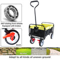 Segmart Wagon Utility Cart, Folding Outdoor Beach Wagon with Adjustable Handle & 2 Mesh Cup Holders, Wagon Perfect for Camping, Concerts, Sporting Events, Beach, 150lbs, Black + Yellow, S10484