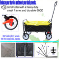 Segmart Wagon Utility Cart, Folding Outdoor Beach Wagon with Adjustable Handle & 2 Mesh Cup Holders, Wagon Perfect for Camping, Concerts, Sporting Events, Beach, 150lbs, Black + Yellow, S10484