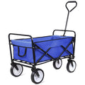 Grocery Cart with Wheels, Collapsible Outdoor Utility Wagon with All-Terrain Wheels, Heavy Duty Beach Wagon with Drink Holder, Blue Folding Wagon for Shopping, Yard, Camping, 150 Pound Capacity