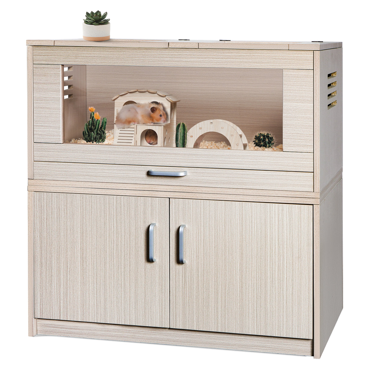 Image showcasing Segmart Furniture-Style Hamster Cage, Deluxe Wooden Storage Cabinet Sm ...