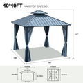 Segmart 10' x 10' Hardtop Gazebo Outdoor, Galvanized Steel Aluminum Metal Double Roof Gazebo with Netting and Curtains, Permanent Patio Gazebo Pavilion for Backyard, Deck, Lawn, Gray