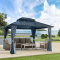 Segmart 10' x 12' Hardtop Gazebo Outdoor, Galvanized Steel Aluminum Metal Double Roof Gazebo with Netting and Curtains, Permanent Patio Gazebo Pavilion for Backyard, Deck, Lawn, Gray