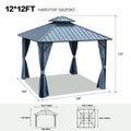 Segmart 12' x 12' Hardtop Gazebo Outdoor, Galvanized Steel Aluminum Metal Double Roof Gazebo with Netting and Curtains, Permanent Patio Gazebo Pavilion for Backyard, Deck, Lawn, Gray