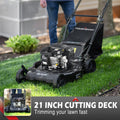 Outdoor Lawn Mower, Foldable Gas Lawn Mower with 5 Adjustable Heights, 209CC 4 Wheels Engine Lawn Mower with Bag, 3-in-1 Walk-Behind Lawn Mowers, 21Inch Cutting Deck, Motor Oil Included, Black